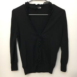 J. Crew Black Ruffled Button Front Cardigan